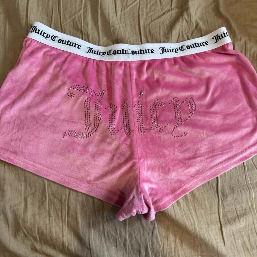 Juicy Couture Pink Velour Shorts Size L Bling Y2k Vintage Glam Lounge Sleepwear
